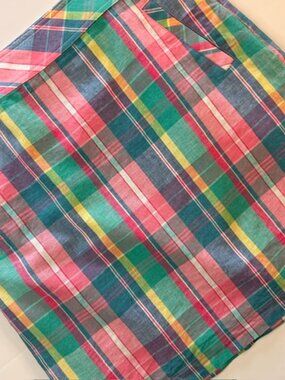 Talbots Skirt Size 6 Pastel Plaid Linen Cotton Knee Length Side Zip Lined